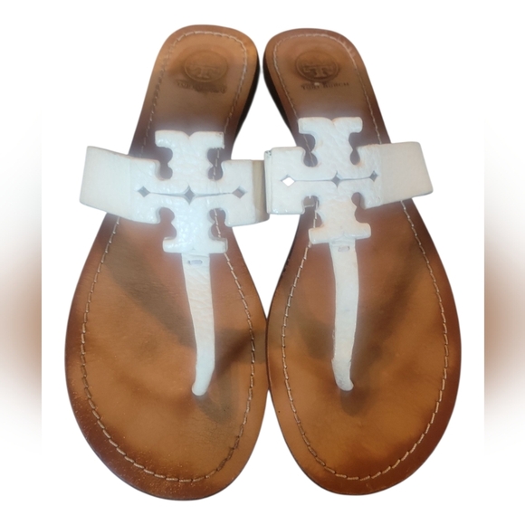 Tory Burch Women's Moore 2 Off White Tumbled Leather Thong Sandals Sz 10 - Picture 10 of 10